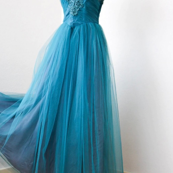 Vintage 1950s - Mermaid Teal Strapless Gown w/ Matching Cropped Bolero Jacket - Picture 4 of 7